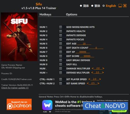 Sifu  Trainer +14 v1.8 {FLiNG}