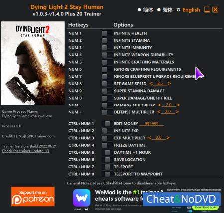 Dying Light 2 Stay Human  Trainer +20 v1.4.0 {FLiNG}