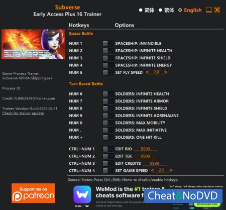 Subverse  Trainer +16 Early Access 22.06.2021 {FLiNG}