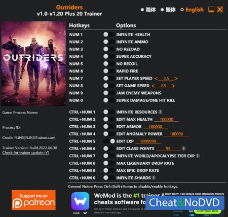 Outriders  Trainer +20 v1.20 {FLiNG}