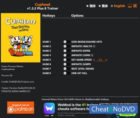 Cuphead  Trainer +8 v1.3.2 {FLiNG}