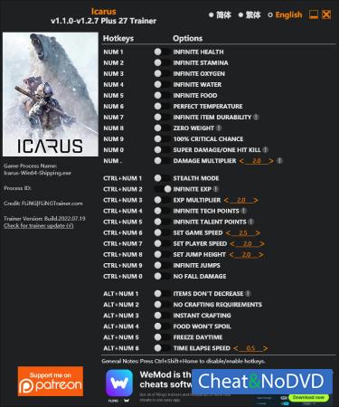 ICARUS  Trainer +27 v1.2.7 {FLiNG}