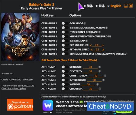 Baldur's Gate 3  Trainer +15 Early Access 19.07.2022 {FLiNG}