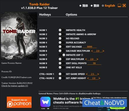 Tomb Raider  +12 v1.1.838.0 {FLiNG}