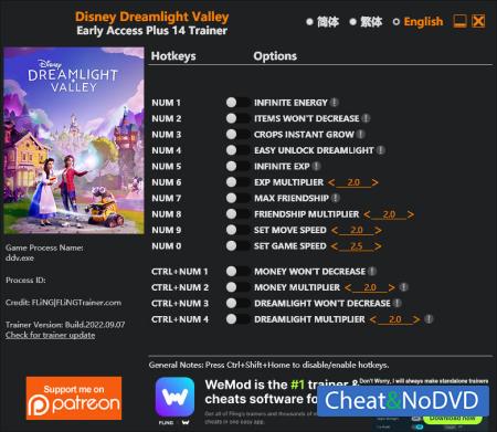 Disney Dreamlight Valley  Trainer +14 Early Access 2022.09.07 {FLiNG}