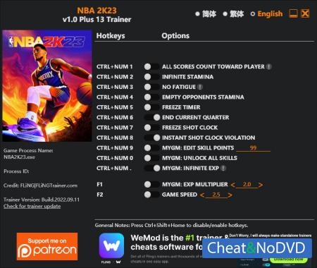 NBA 2K23  Trainer +13 v1.0 {FLiNG}