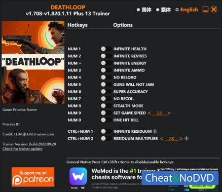 DEATHLOOP  Trainer +13 v1.820.1.11 {FLiNG}