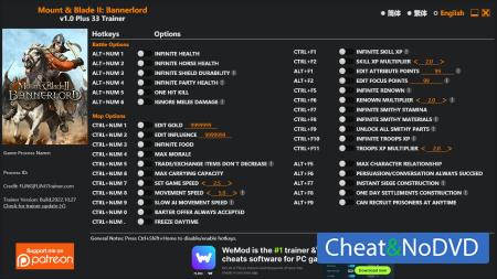 Mount and Blade 2: Bannerlord  Trainer +33 v1.0 {FLiNG}