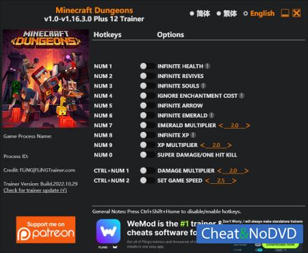 Minecraft Dungeons  Trainer +12 v1.16.3.0 {FLiNG}