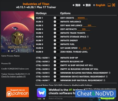 Industries of Titan  Trainer +17 v0.28.1 {FLiNG}