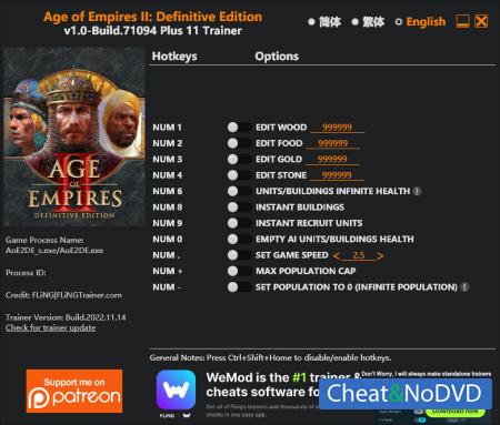 Age of Empires II: Definitive Edition  Trainer +13 Build 71094 {FLiNG}