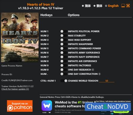 Hearts of Iron 4  Trainer +10 v1.12.5 {FLiNG}