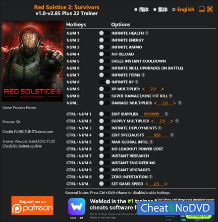Red Solstice 2: Survivors  Trainer +22 v2.85 {FLiNG}