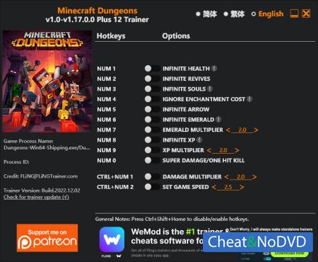 Minecraft Dungeons  Trainer +12 v1.17.0.0 {FLiNG}