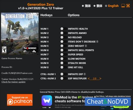 Generation Zero  Trainer +12 v.2415920 {FLiNG}