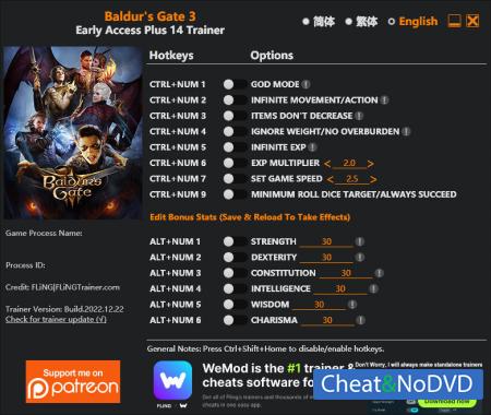 Baldur's Gate 3  Trainer +15 Early Access 2022.12.22 {FLiNG}
