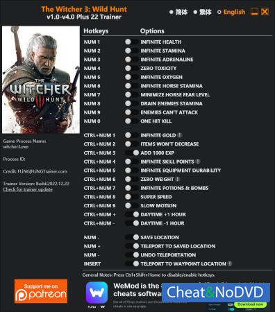 The Witcher 3: Wild Hunt  Trainer +22 v4.0 {FLiNG}