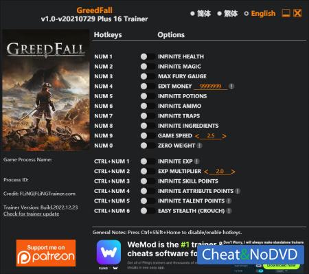 GreedFall  Trainer +16 v20210729 {FLiNG}