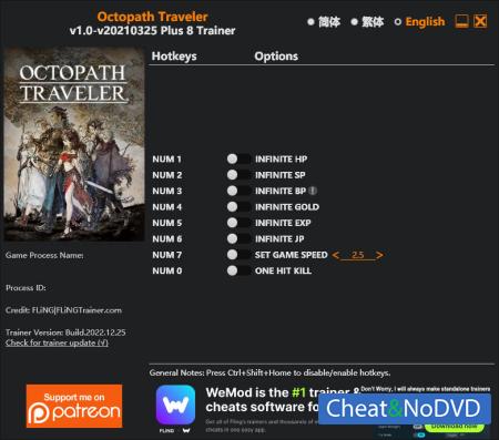 Octopath Traveler  Trainer +8 v2022.12.25 {FLiNG}