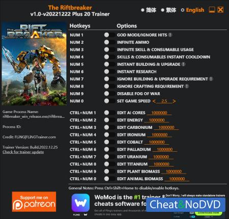 The Riftbreaker  Trainer +20 v2022.12.22 {FLiNG}