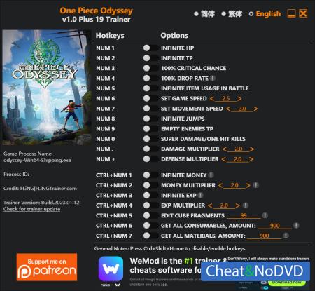 One Piece Odyssey  Trainer +19 v1.0 {FLiNG}