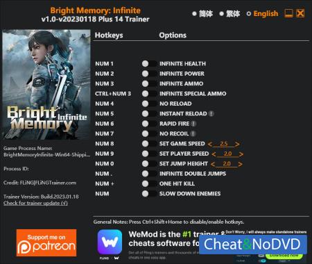 Bright Memory: Infinite  Trainer +14 v2023.01.18 {FLiNG}