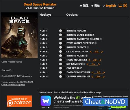 Dead Space Remake  Trainer +12 v1.0 {FLiNG}