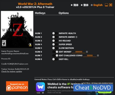 World War Z: Aftermath  Trainer +8 v2023.01.24 {FLiNG}