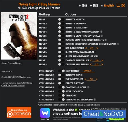 Dying Light 2 Stay Human  Trainer +20 v1.9.0p {FLiNG}