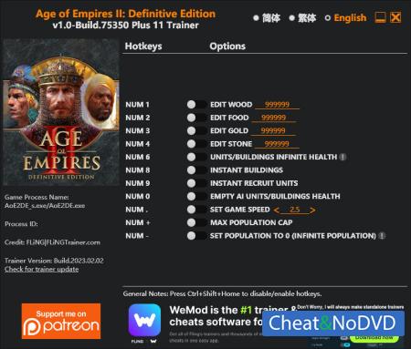 Age of Empires II: Definitive Edition  Trainer +13 Build 75350 {FLiNG}