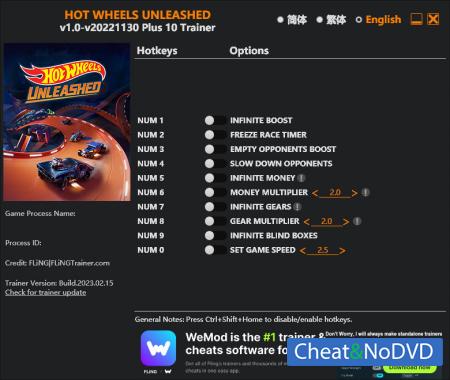 Hot Wheels Unleashed  Trainer +10 v2023.02.15 {FLiNG}