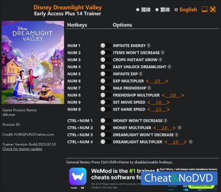 Disney Dreamlight Valley  Trainer +14 Early Access 2023.02.18 {FLiNG}