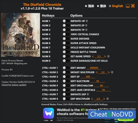 The DioField Chronicle  Trainer +18 v1.2.0 {FLiNG}