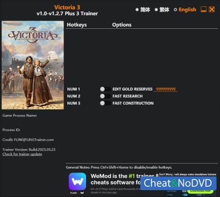 Victoria 3  Trainer +3 v1.2.7 {FLiNG}