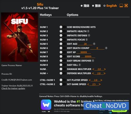 Sifu  Trainer +14 v1.20 {FLiNG}