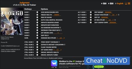 Judgment  Trainer +22 v1.12 {FLiNG}