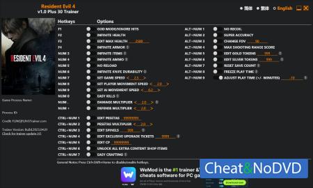 Resident Evil 4 Remake  Trainer +30 v1.0 {FLiNG}