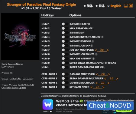 Stranger of Paradise: Final Fantasy Origin  Trainer +15 v1.32 {FLiNG}