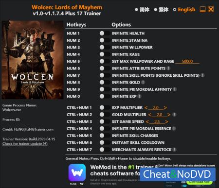 Wolcen: Lords of Mayhem  Trainer +17 v1.1.7.4 {FLiNG}