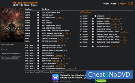 Wo Long: Fallen Dynasty  Trainer +34 v1.06 {FLiNG}