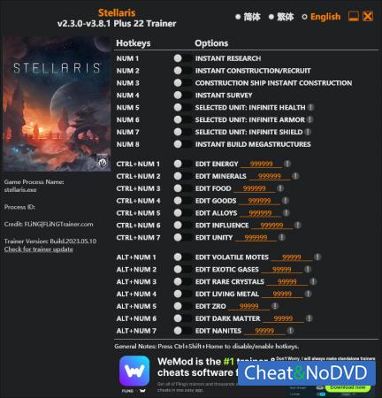 Stellaris  Trainer +22 v3.8.1 {FLiNG}