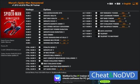 Marvel's Spider-Man Remastered  Trainer +30 v2.616 {FLiNG}