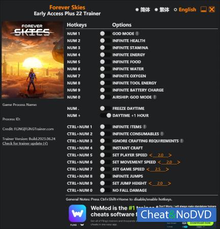 Forever Skies  Trainer +22 Early Access 2023.06.24 {FLiNG}