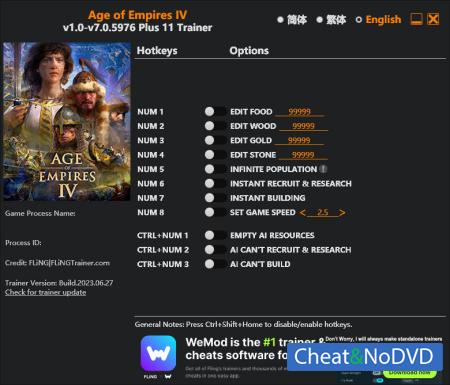 Age of Empires IV  Trainer +11 v7.0.5976 {FLiNG}