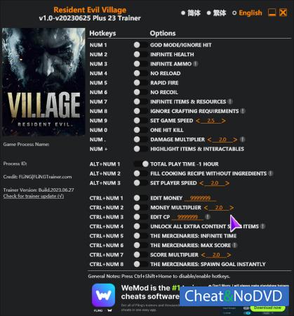 Resident Evil Village  Trainer +23 v2023.06.27 {FLiNG}