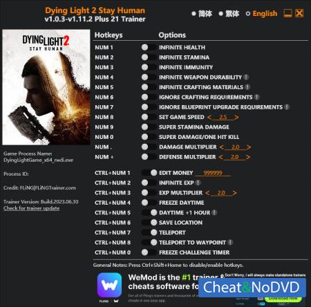 Dying Light 2 Stay Human  Trainer +21 v1.11.2 {FLiNG}