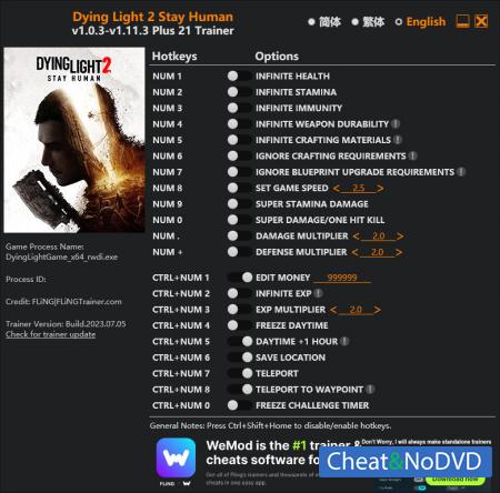 Dying Light 2 Stay Human  Trainer +21 v1.11.3 {FLiNG}