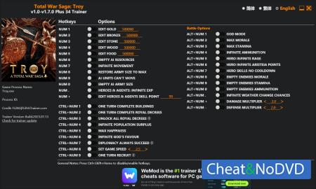 Total War Saga: Troy  Trainer +34 v1.7.0 {FLiNG}