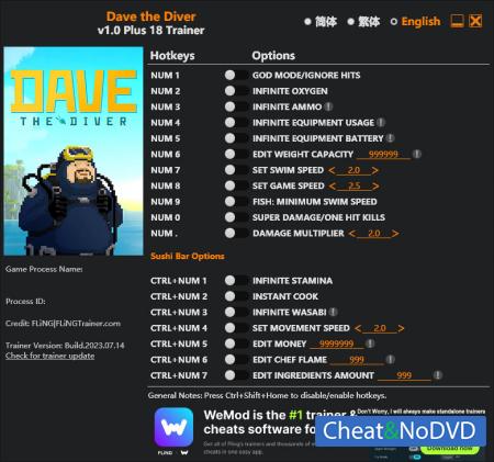 Dave The Diver  Trainer +18 v1.0 {FLiNG}