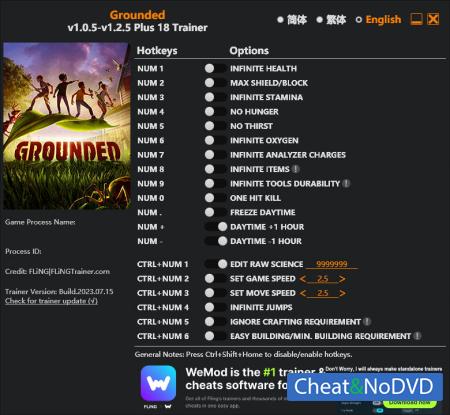 Grounded  Trainer +18 v1.2.5 {FLiNG}